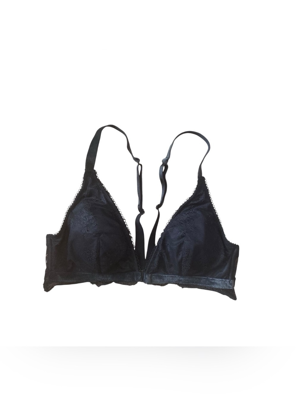 Victoria's Secret Black Lace Velvet Trim Front Clasp Triangle Bralette Medium
